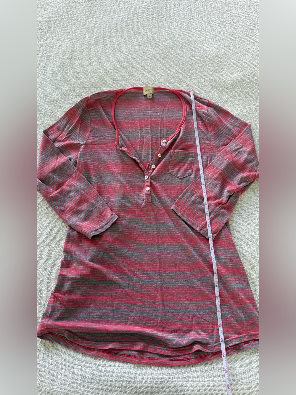 Ella Moss Raspberry and Gray Striped Henley Tunic